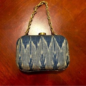 Rafe New York Minaudière Inabel Fabric Box Clutch Gold-Tone Chainlink Strap